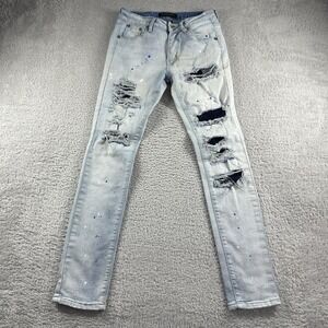 M Society Paint Splatter Jeans Womens‎ 29x30 Skinny Ankle Distress Stretch Light